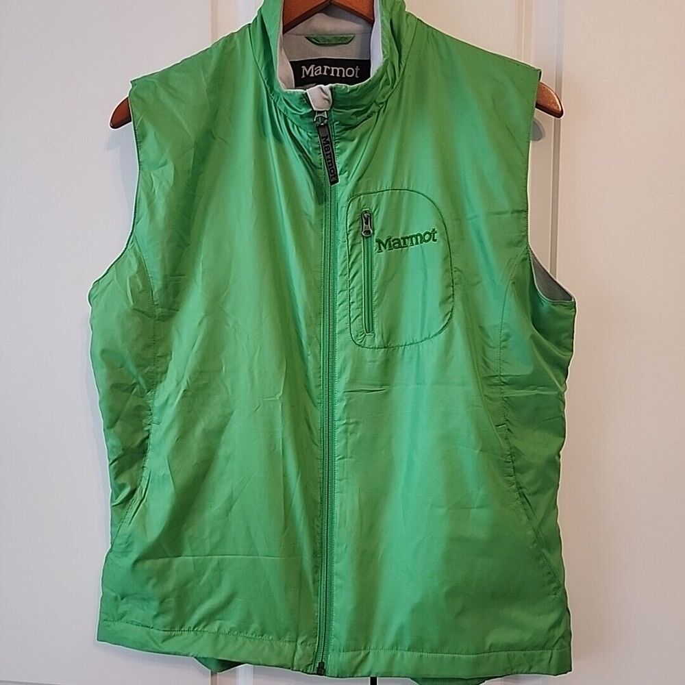 Marmot Vest Womens Size Large Green Full Zip Fleece Lined Outdoor Hiking Green